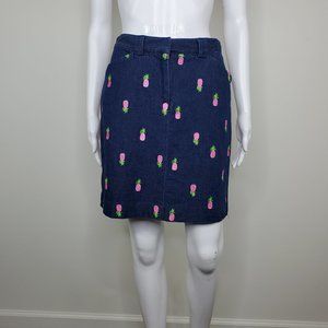 Lilly Pulitzer Pink Pineapple Embroidered Denim Skirt